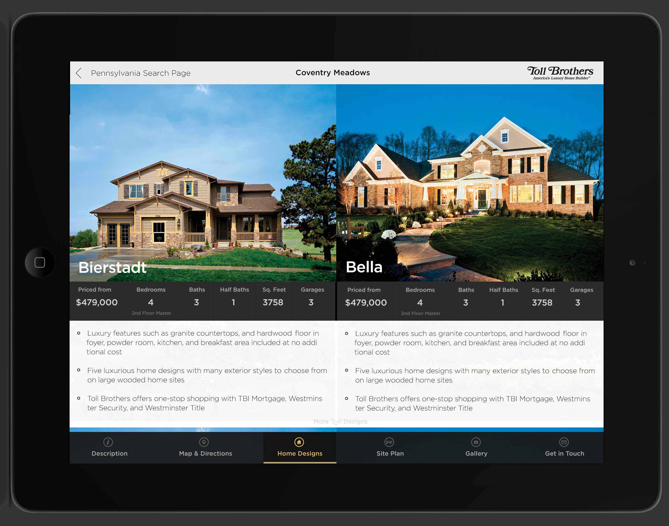 Toll Brothers iOS/Android Application Toll Brothers iOS/Android Application